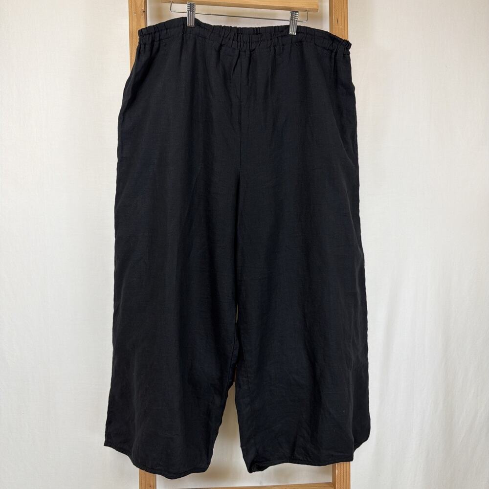 Cynthia Ashby Black Cropped Oversized Linen Flowy Pants #1353 Size XL